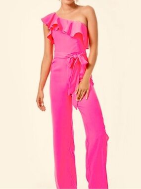 Vibrant Hot Pink Lily Pulitzer Lyra Jumpsuit with Chic One Shoulder Neckline